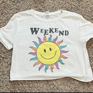 Kids White Weekend T-Shirt with Colorful Sun Design